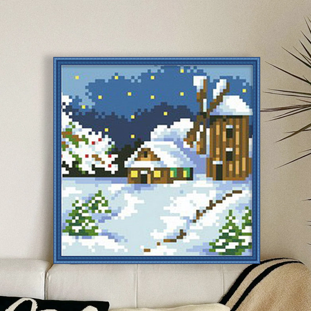 Four Seasons Scenery - Winter - Full  9CT Stamped Cross Stitch - Bead Embroidery 17x17CM/6.69x6.69in