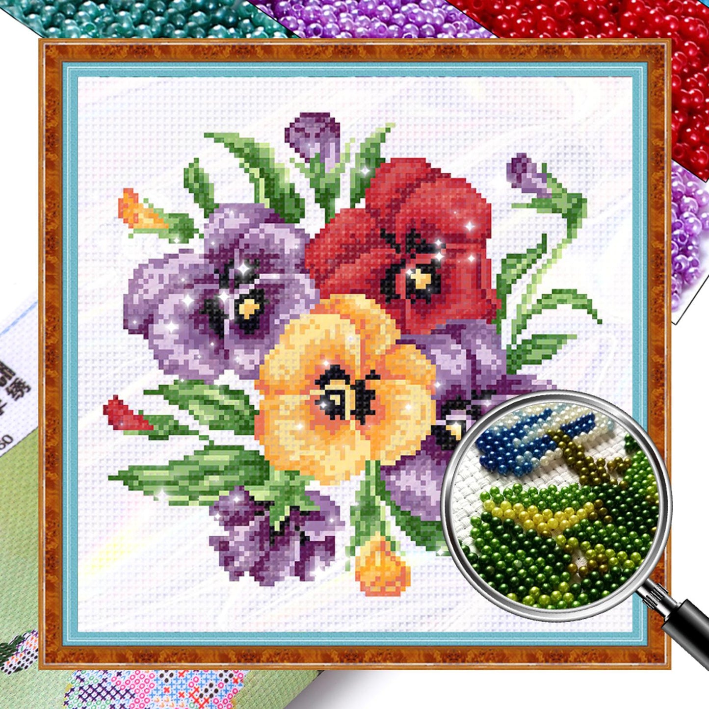 Summer Flowers - Partial  9CT Stamped Cross Stitch - Bead Embroidery 31x31CM/12.20x12.20in
