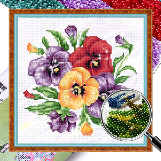 Summer Flowers - Partial  9CT Stamped Cross Stitch - Bead Embroidery 31x31CM/12.20x12.20in