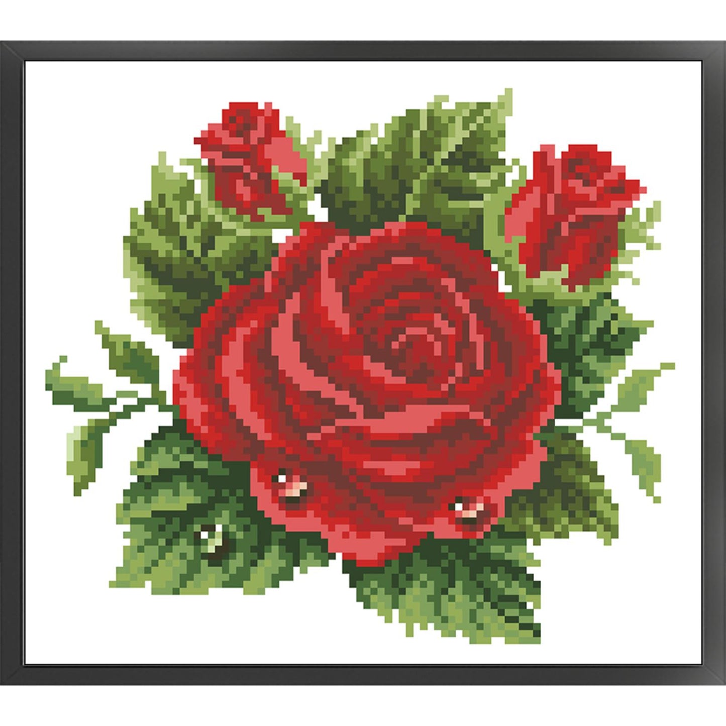 Dewy Red Rose - Partial  9CT Stamped Cross Stitch - Bead Embroidery 27x24CM/10.63x9.45in