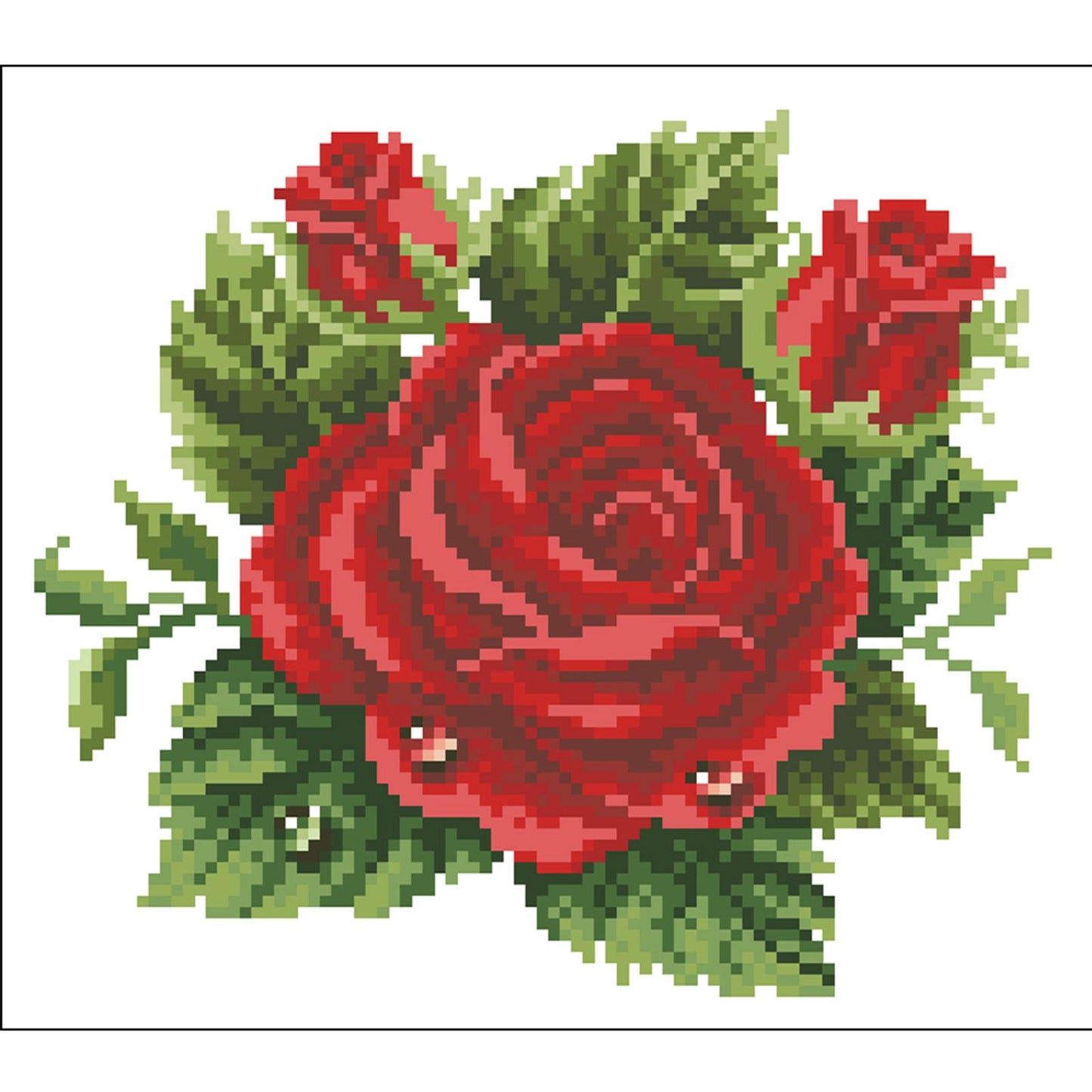 Dewy Red Rose - Partial  9CT Stamped Cross Stitch - Bead Embroidery 27x24CM/10.63x9.45in