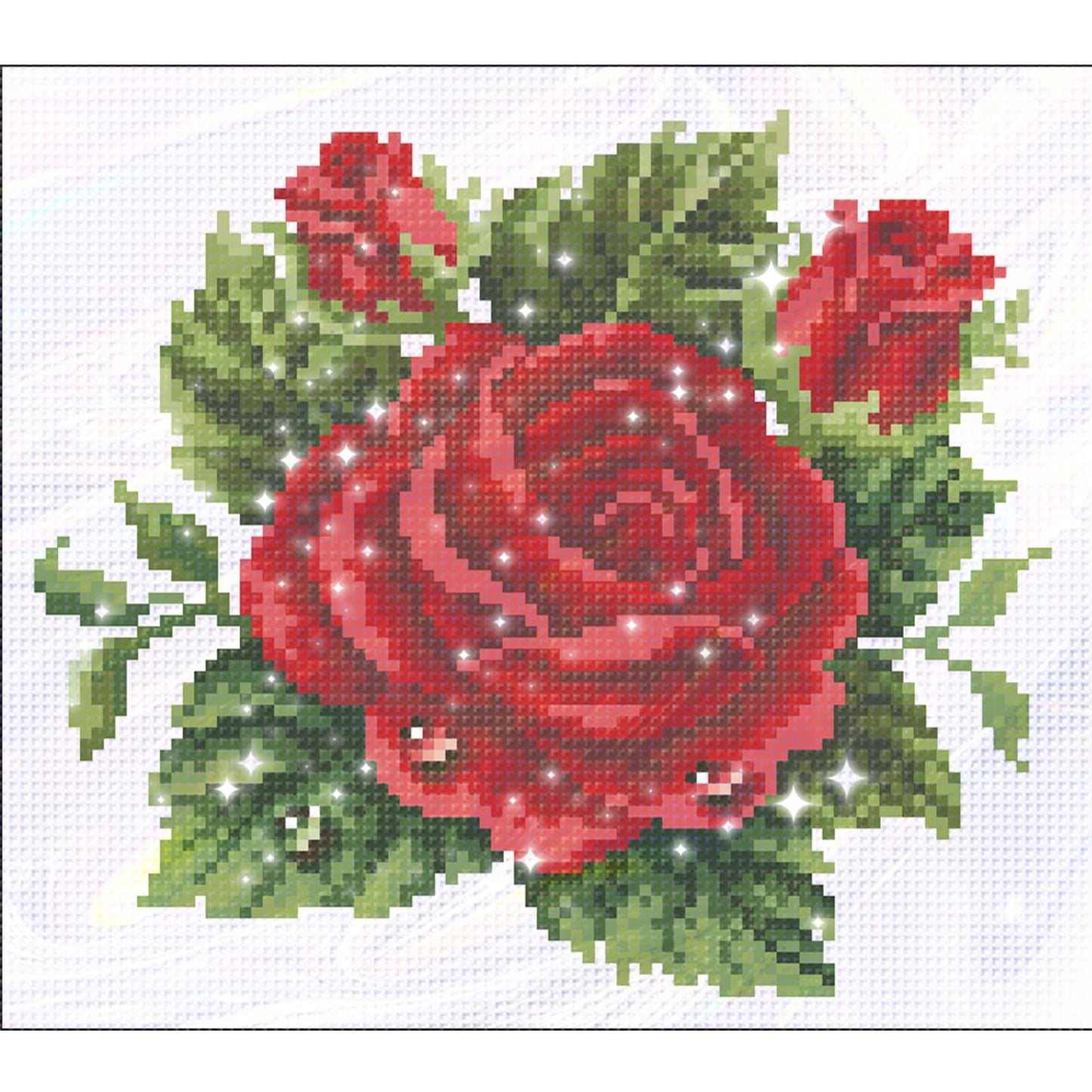 Dewy Red Rose - Partial  9CT Stamped Cross Stitch - Bead Embroidery 27x24CM/10.63x9.45in