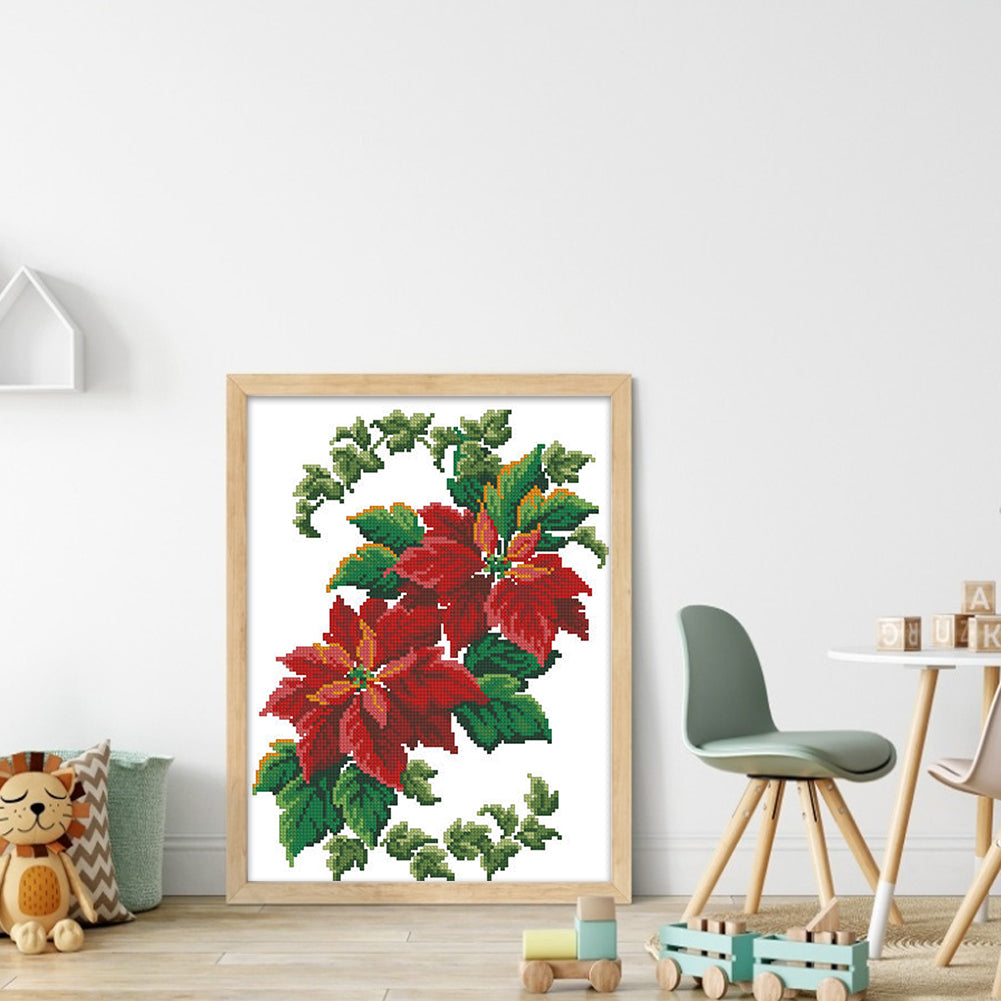Christmas Flower - Partial  9CT Stamped Cross Stitch - Bead Embroidery 30x39CM/11.81x15.35in