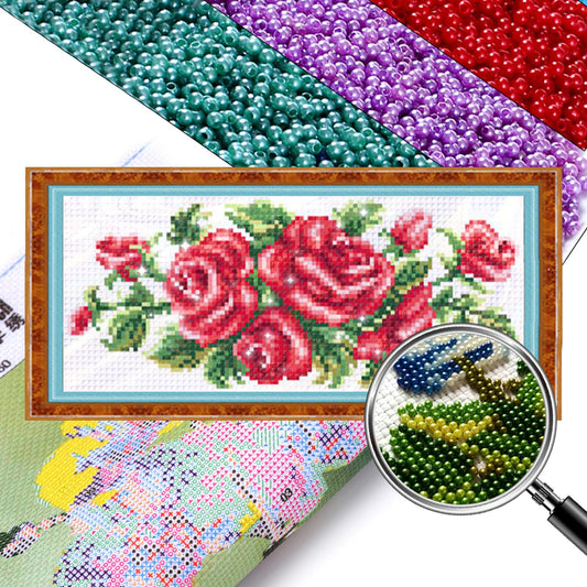 Sleeping Rose - Partial  9CT Stamped Cross Stitch - Bead Embroidery 31x13CM/12.20x5.12in