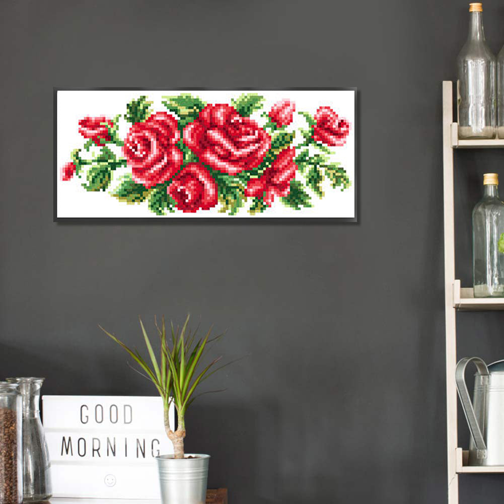 Sleeping Rose - Partial  9CT Stamped Cross Stitch - Bead Embroidery 31x13CM/12.20x5.12in
