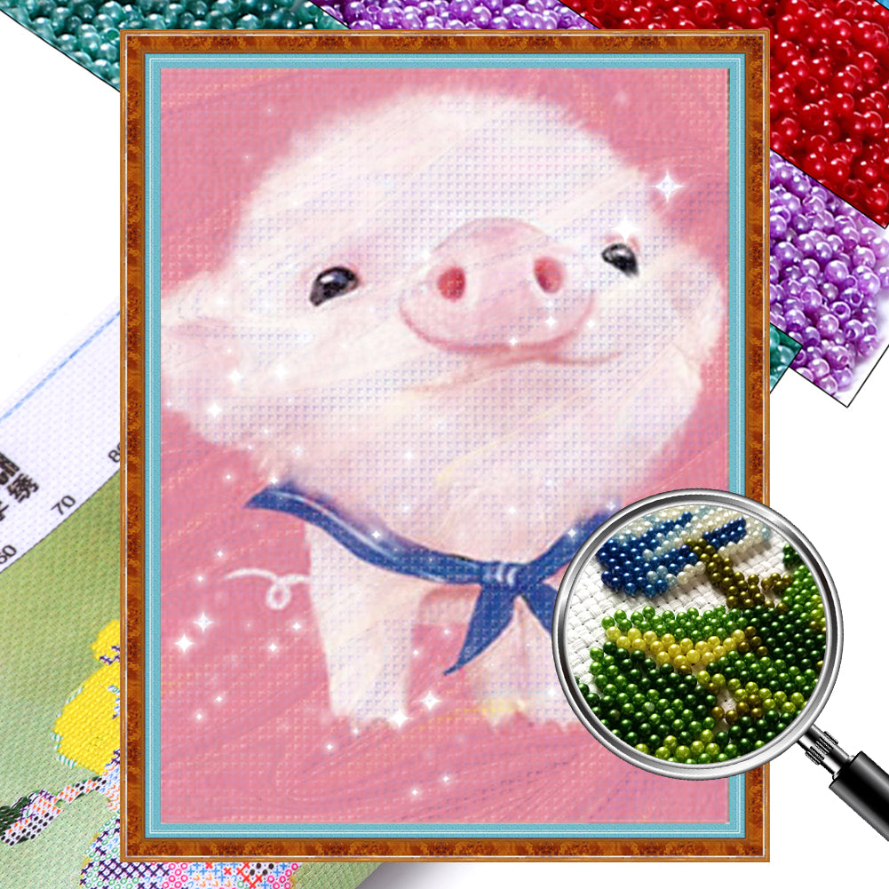 Cute Piglet - Full  9CT Stamped Cross Stitch - Bead Embroidery 20x28CM/7.87x11.02in