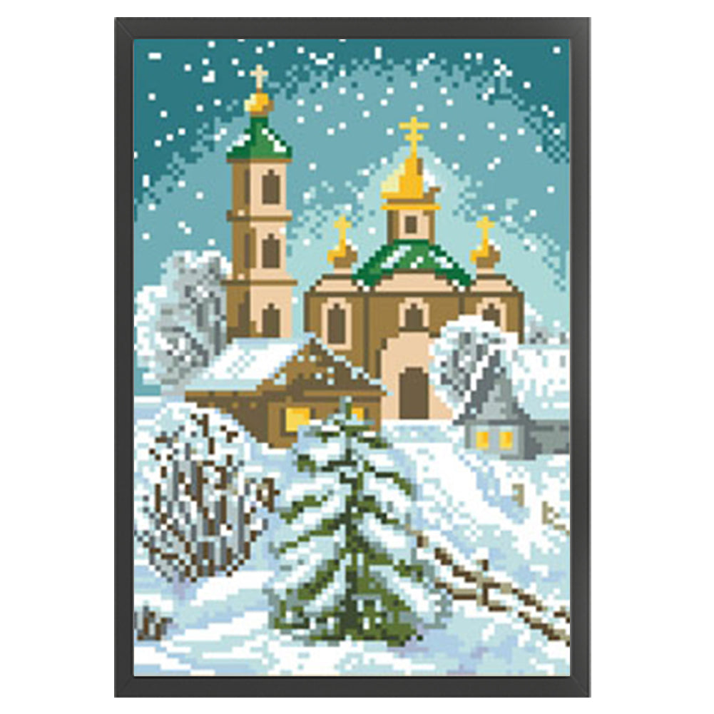 European Castle - Partial  9CT Stamped Cross Stitch - Bead Embroidery 22x32CM/8.66x12.60in