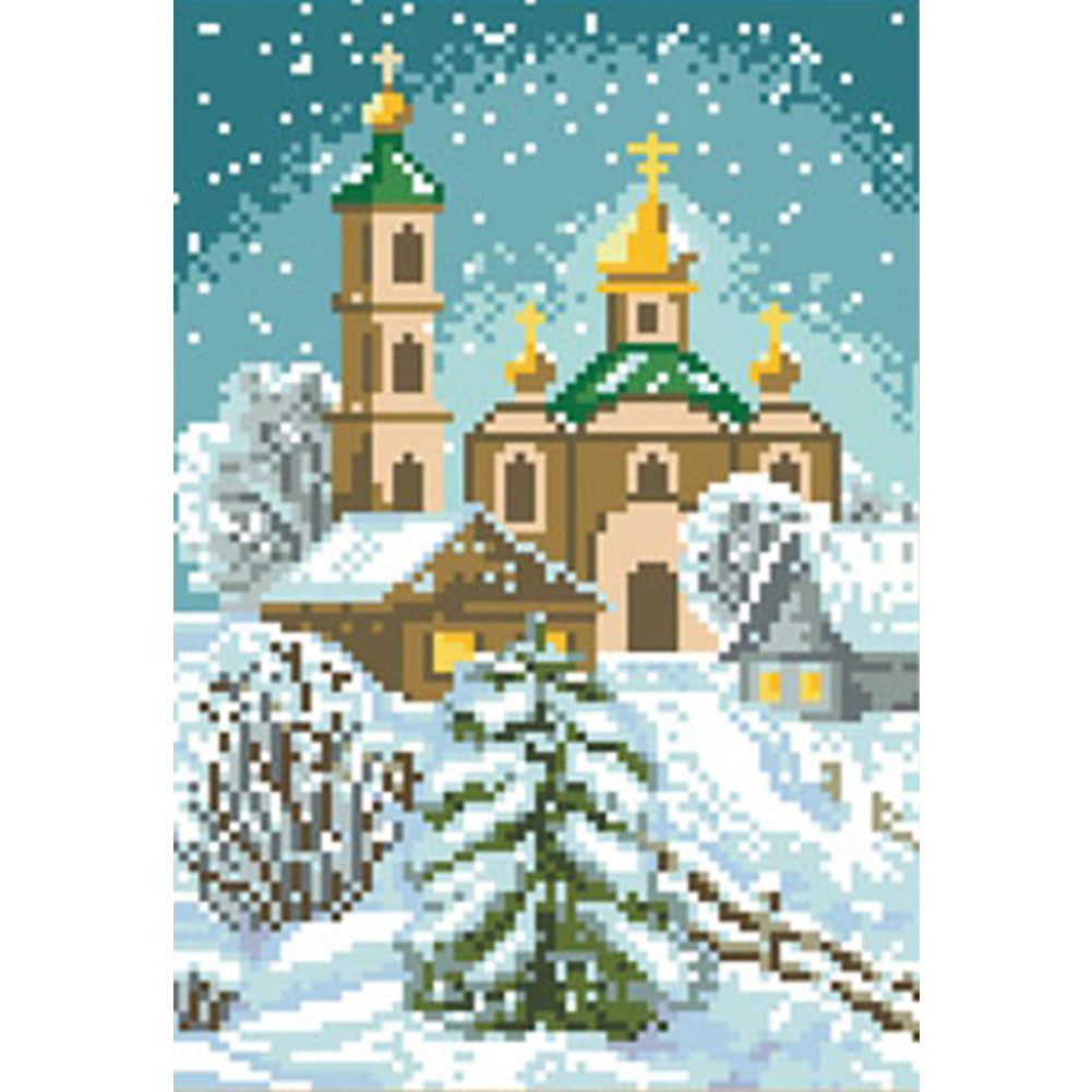 European Castle - Partial  9CT Stamped Cross Stitch - Bead Embroidery 22x32CM/8.66x12.60in
