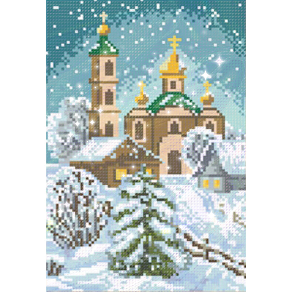 European Castle - Partial  9CT Stamped Cross Stitch - Bead Embroidery 22x32CM/8.66x12.60in