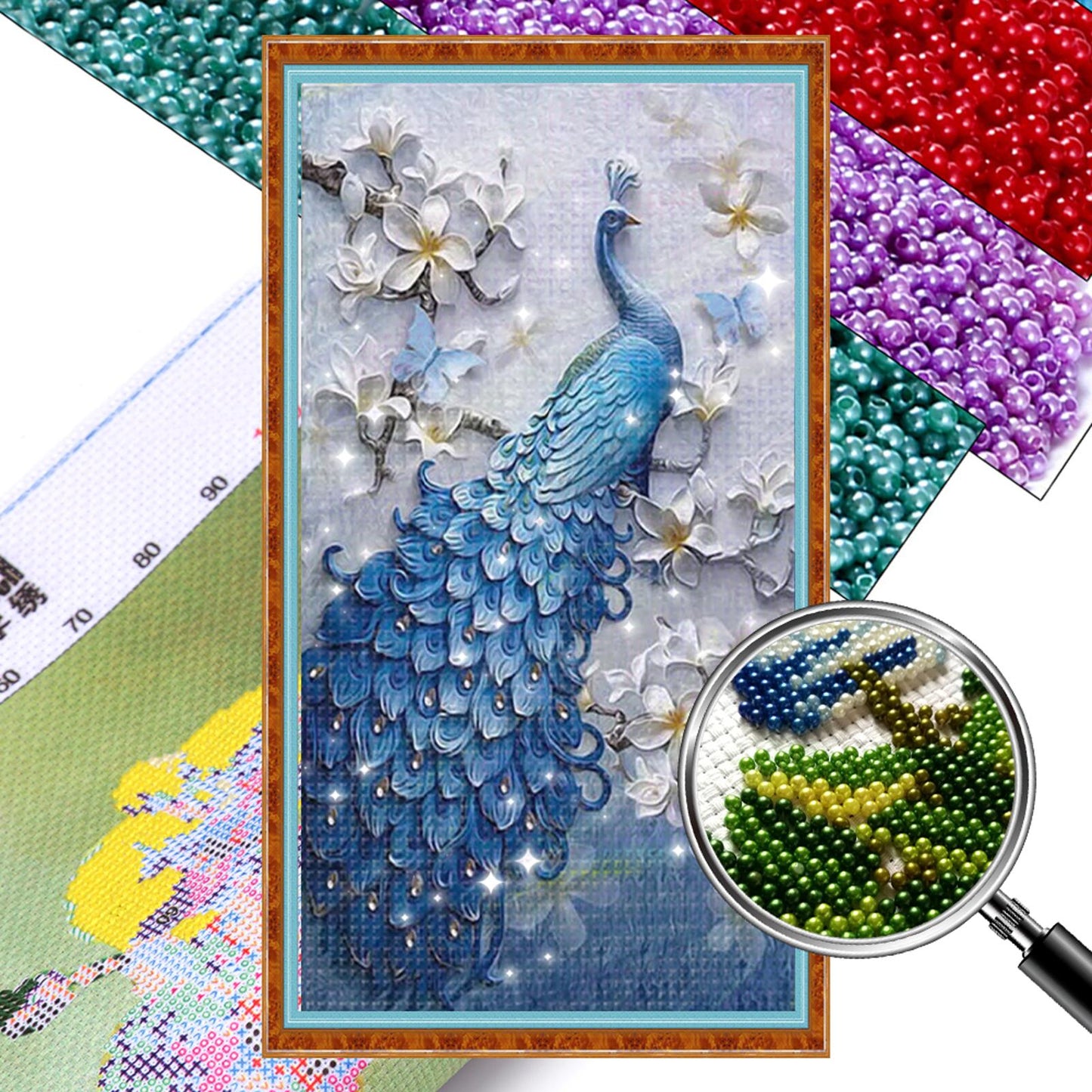 Oil Painting Peacock - Full  9CT Stamped Cross Stitch - Bead Embroidery 30x56CM/11.81x22.05in