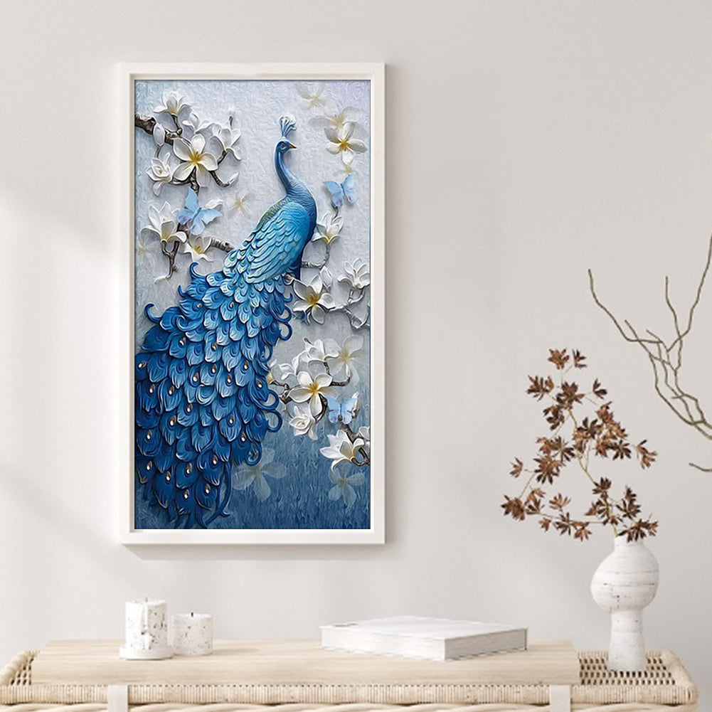 Oil Painting Peacock - Full  9CT Stamped Cross Stitch - Bead Embroidery 30x56CM/11.81x22.05in