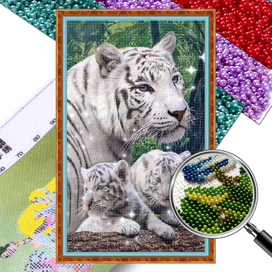Mother Tiger & Cub - Full  9CT Stamped Cross Stitch - Bead Embroidery 35x58CM/13.78x22.83in
