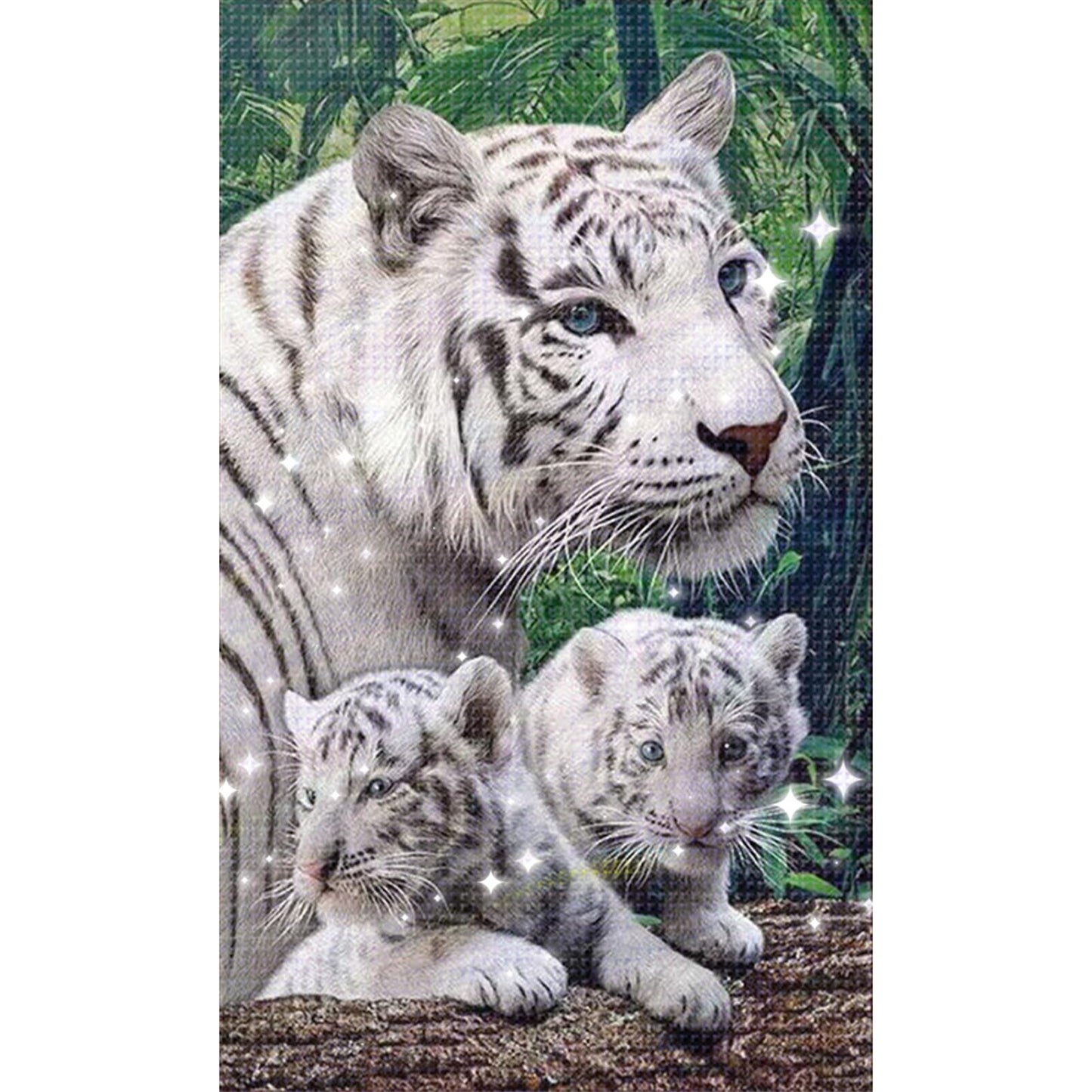Mother Tiger & Cub - Full  9CT Stamped Cross Stitch - Bead Embroidery 35x58CM/13.78x22.83in