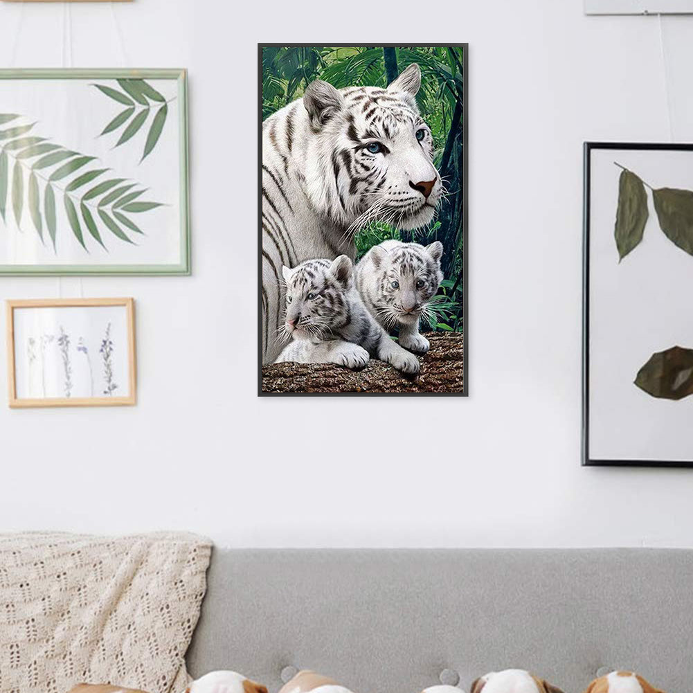 Mother Tiger & Cub - Full  9CT Stamped Cross Stitch - Bead Embroidery 35x58CM/13.78x22.83in