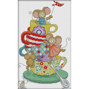 Joy Sunday - Mouse In A Cup - 20*32CM 14CT 2 Stamped Cross Stitch