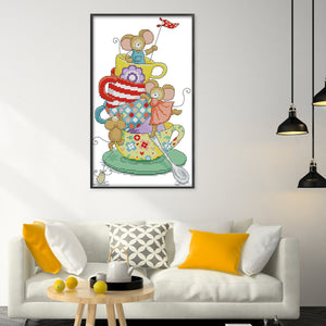 Joy Sunday - Mouse In A Cup - 20*32CM 14CT 2 Stamped Cross Stitch
