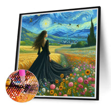 Load image into Gallery viewer, Van Gogh Starry Sky Flower Girl Back 40*40CM(Canvas) Full Round Drill Diamond Painting

