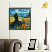 Load image into Gallery viewer, Van Gogh Starry Sky Flower Girl Back 40*40CM(Canvas) Full Round Drill Diamond Painting
