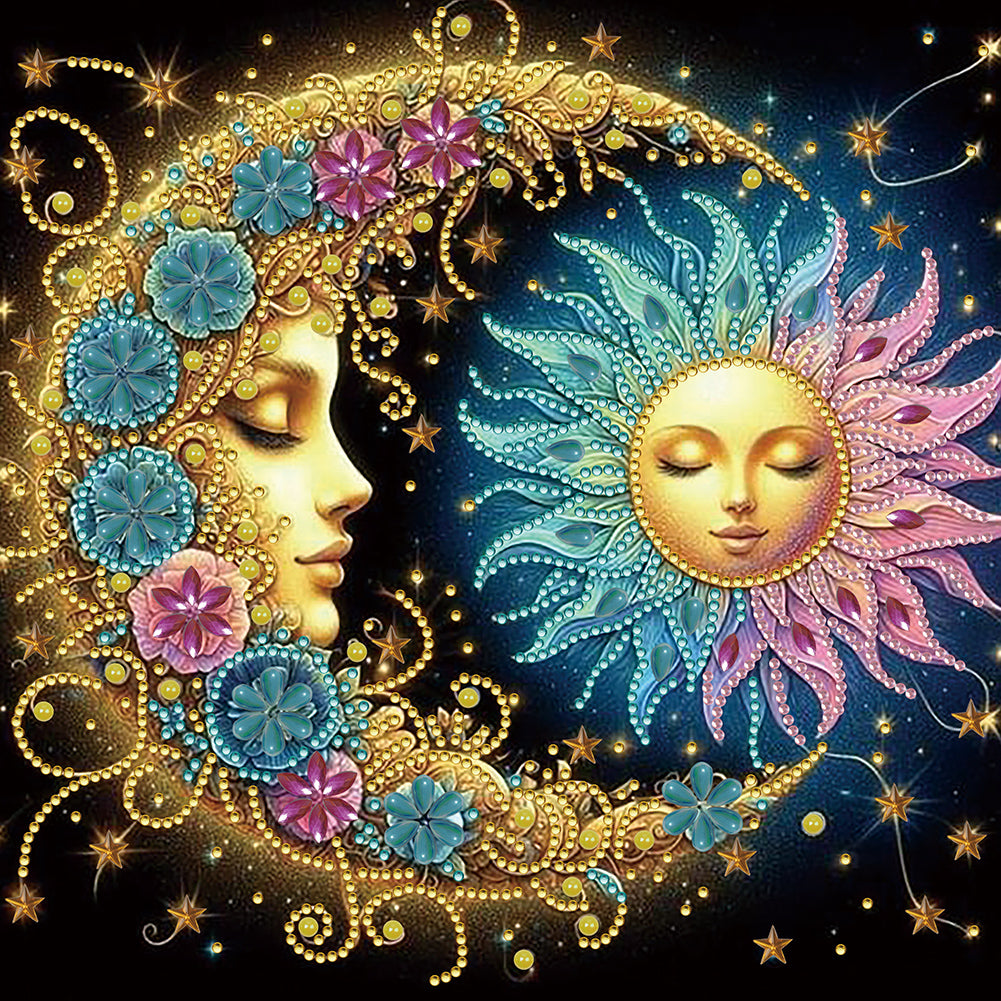 Flowers, Stars, And Moon 30*30CM(Canvas) Partial Special Shaped Drill Diamond Painting