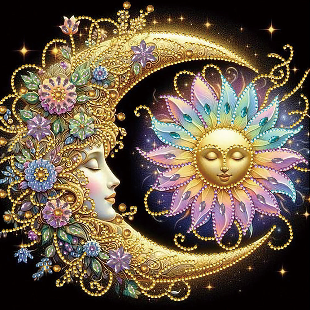 Flowers, Stars, And Moon 30*30CM(Canvas) Partial Special Shaped Drill Diamond Painting