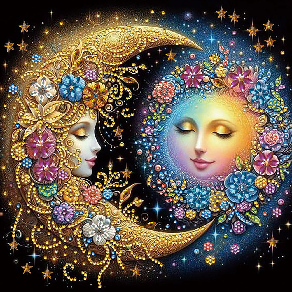 Flowers, Stars, And Moon 30*30CM(Canvas) Partial Special Shaped Drill Diamond Painting