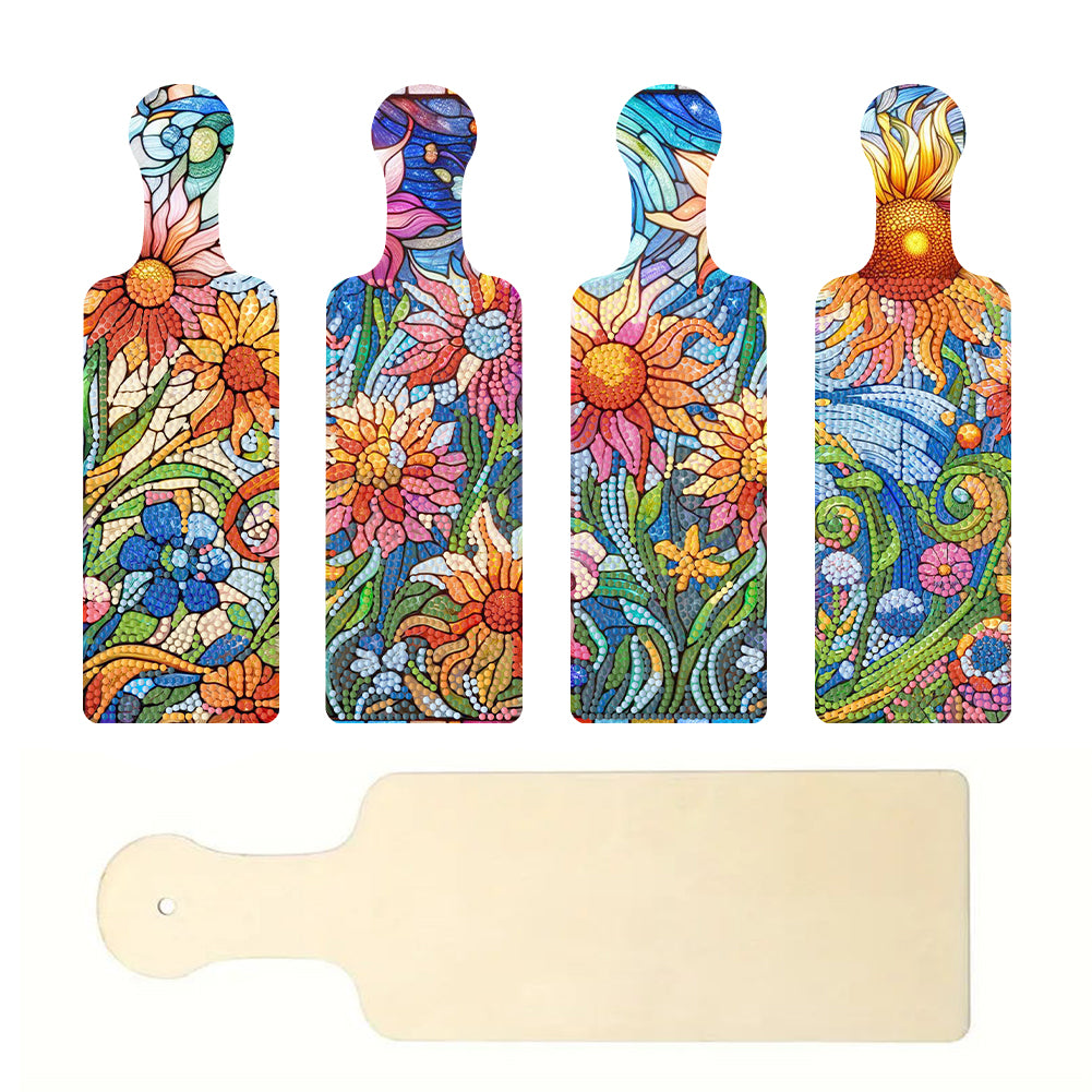 4Pcs Flowers Decorative Diamond Painting Serving Tray for Countertop Decor
