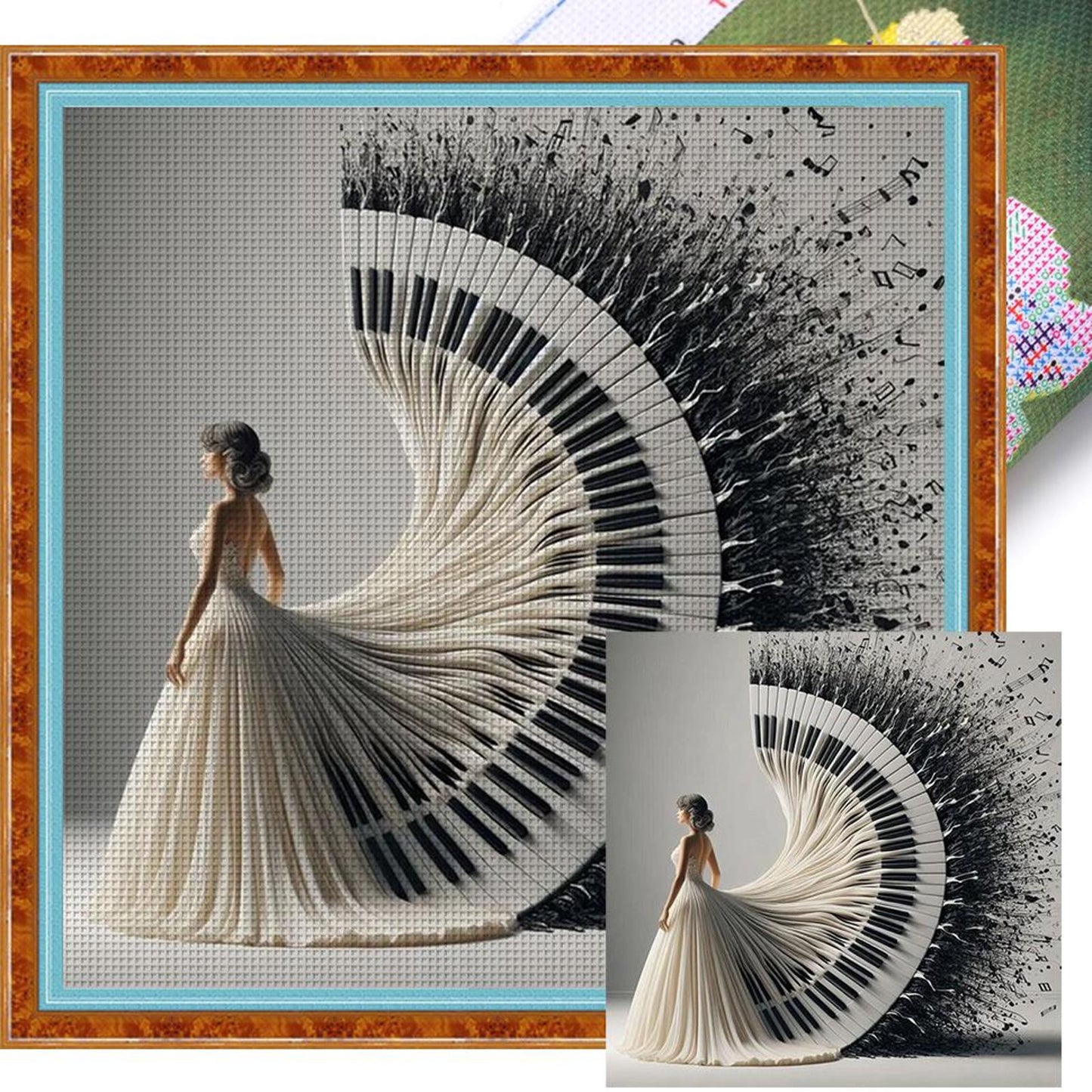 Piano Girl - Full 18CT Stamped Cross Stitch 40x40CM - Huacan