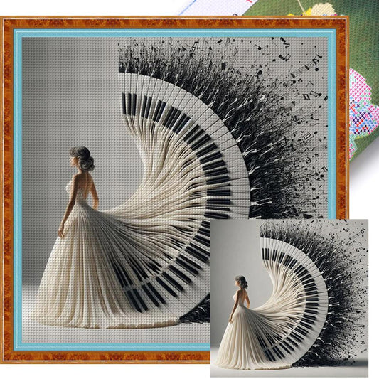 Piano Girl - Full 18CT Stamped Cross Stitch 40x40CM - Huacan