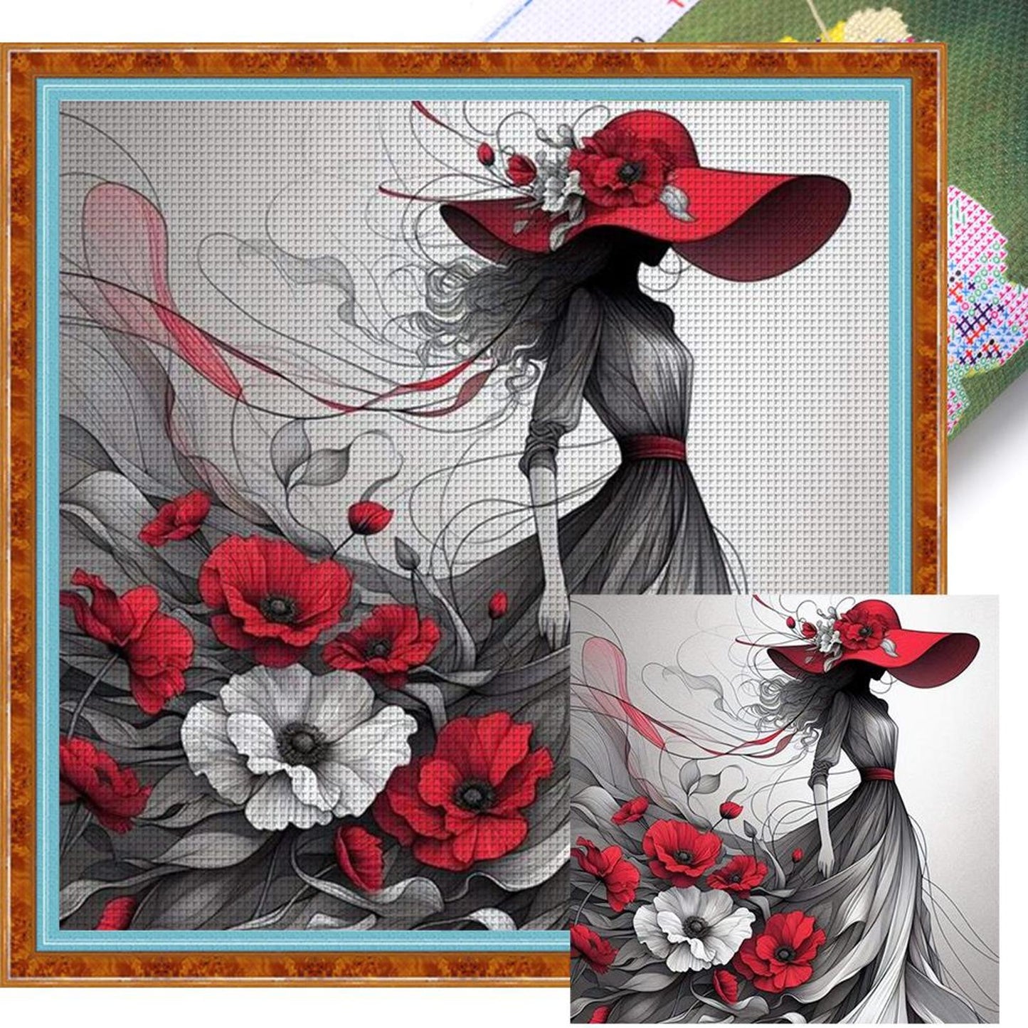 Woman And Flowers - Full 11CT Stamped Cross Stitch 40x40CM - Yishu