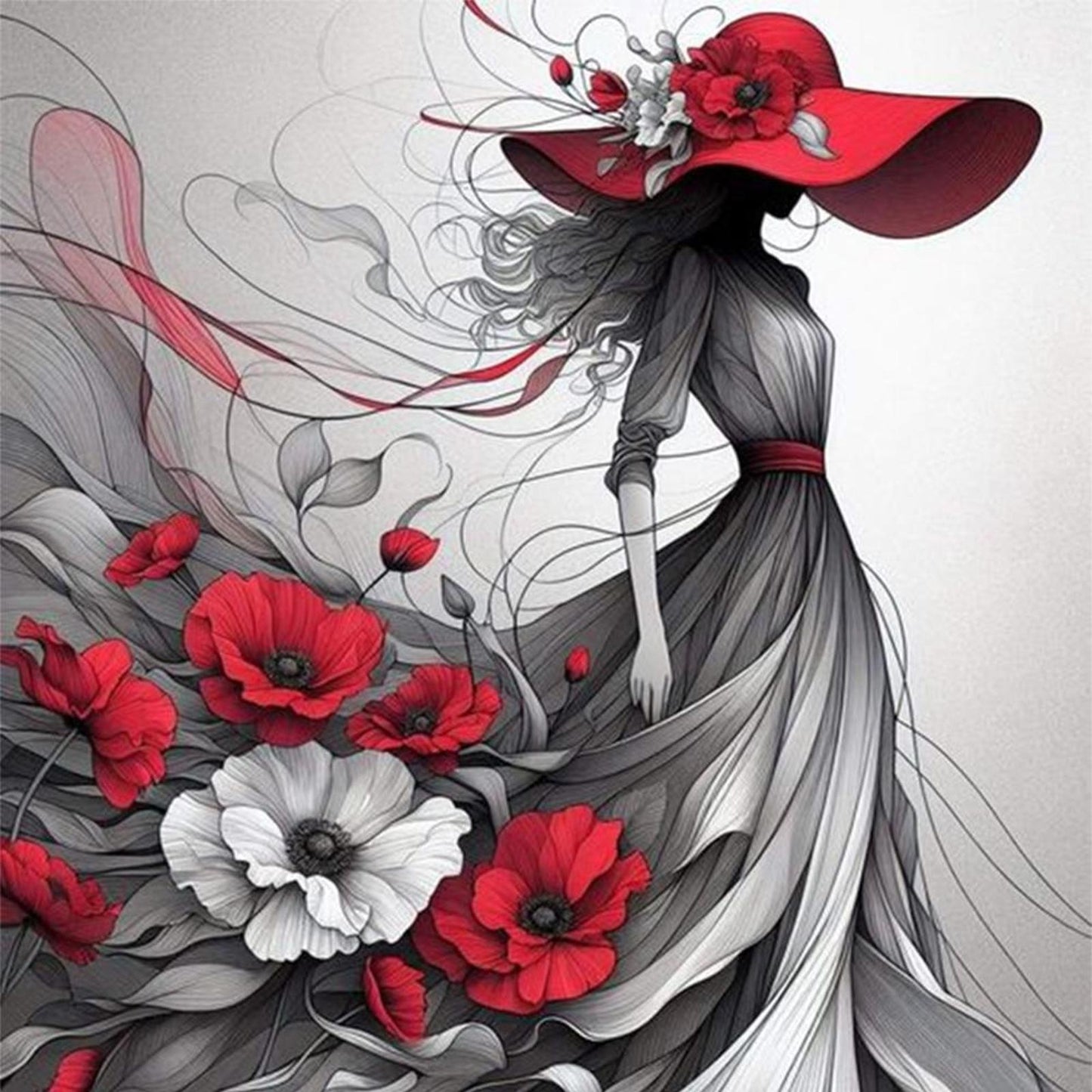 Woman And Flowers - Full 11CT Stamped Cross Stitch 40x40CM - Yishu