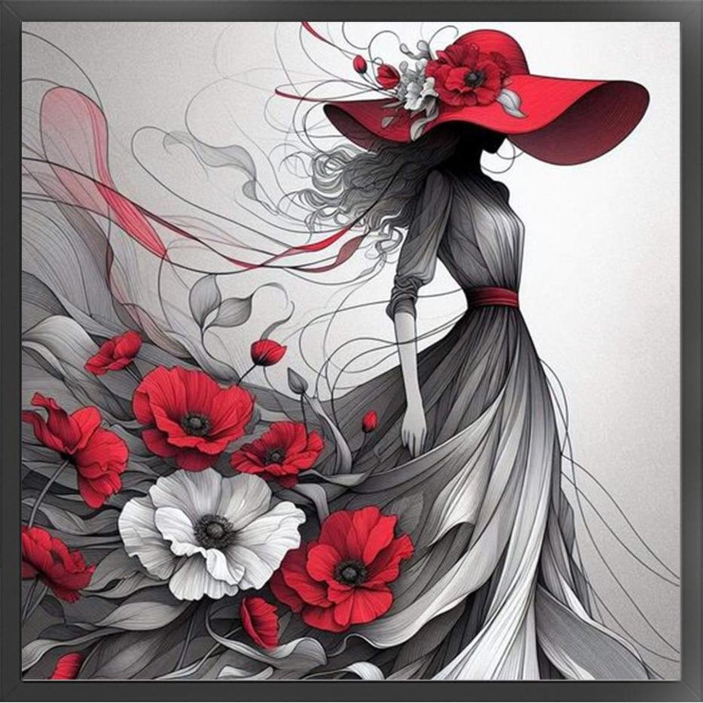 Woman And Flowers - Full 11CT Stamped Cross Stitch 40x40CM - Yishu