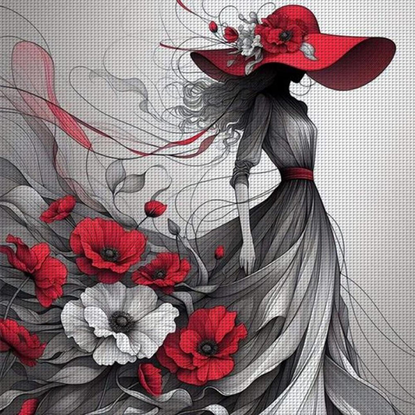 Woman And Flowers - Full 11CT Stamped Cross Stitch 40x40CM - Yishu