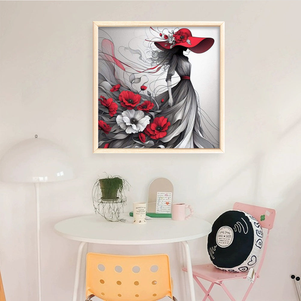 Woman And Flowers - Full 11CT Stamped Cross Stitch 40x40CM - Yishu
