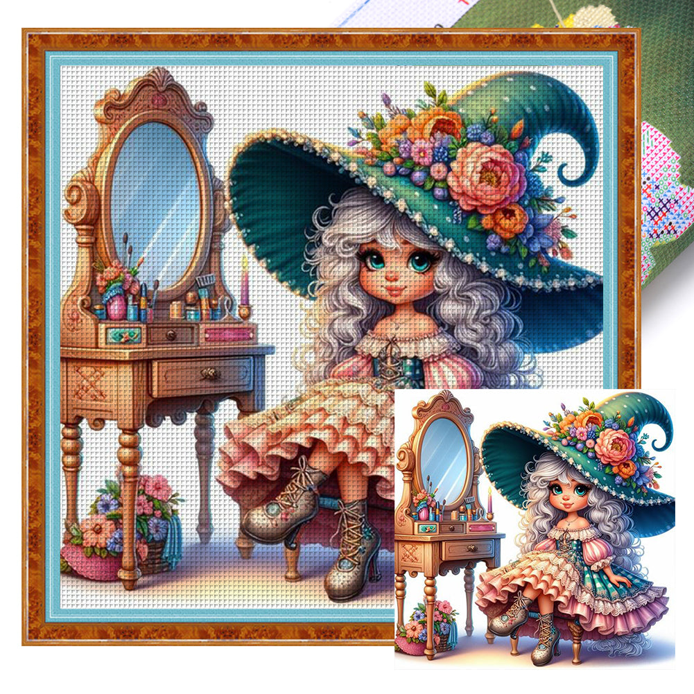 Yishu - Witch At The Dressing Table - 40*40CM 11CT 3 Stamped Cross Stitch