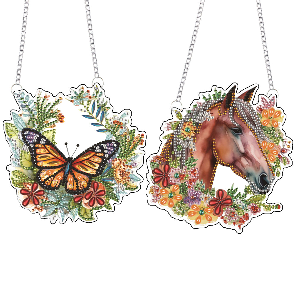 2pcs Butterfly Horse 2D Flat DIY Diamond Art Pendant Wall Decor for Home