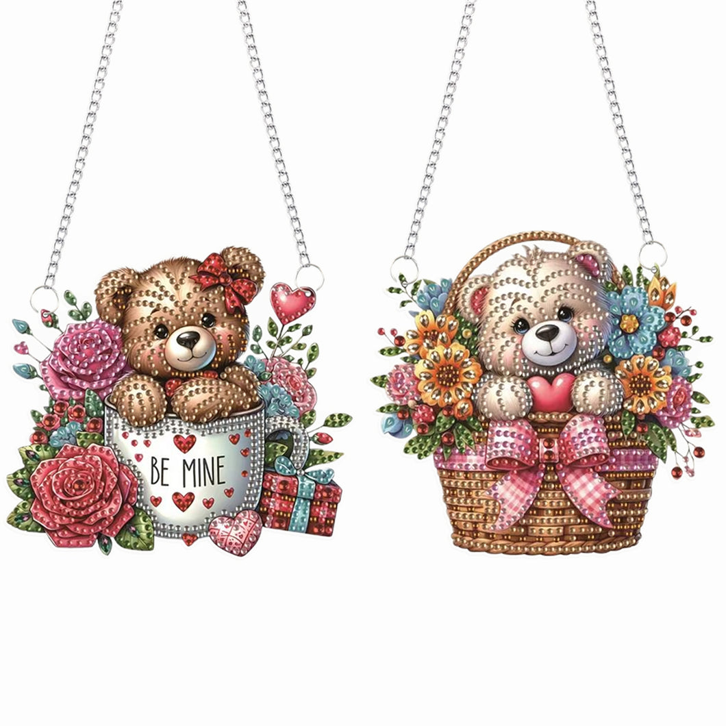 2pcs Flower Basket Bear 2D Flat DIY Diamond Art Pendant Wall Decor for Home
