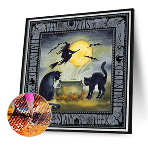 Halloween Skeleton Witch Cat 40*40CM(Canvas) Full Round Drill Diamond Painting