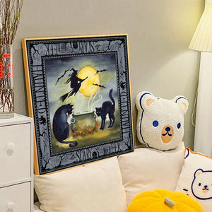 Halloween Skeleton Witch Cat 40*40CM(Canvas) Full Round Drill Diamond Painting
