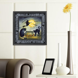 Halloween Skeleton Witch Cat 40*40CM(Canvas) Full Round Drill Diamond Painting