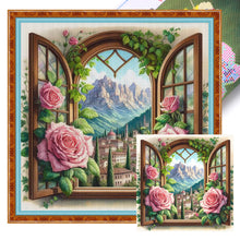 Load image into Gallery viewer, Yishu - Window And Flowers - 50*50CM 11CT 3 Stamped Cross Stitch
