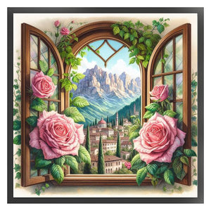 Yishu - Window And Flowers - 50*50CM 11CT 3 Stamped Cross Stitch