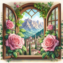Load image into Gallery viewer, Yishu - Window And Flowers - 50*50CM 11CT 3 Stamped Cross Stitch
