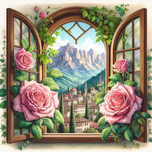 Yishu - Window And Flowers - 50*50CM 11CT 3 Stamped Cross Stitch
