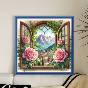 Yishu - Window And Flowers - 50*50CM 11CT 3 Stamped Cross Stitch