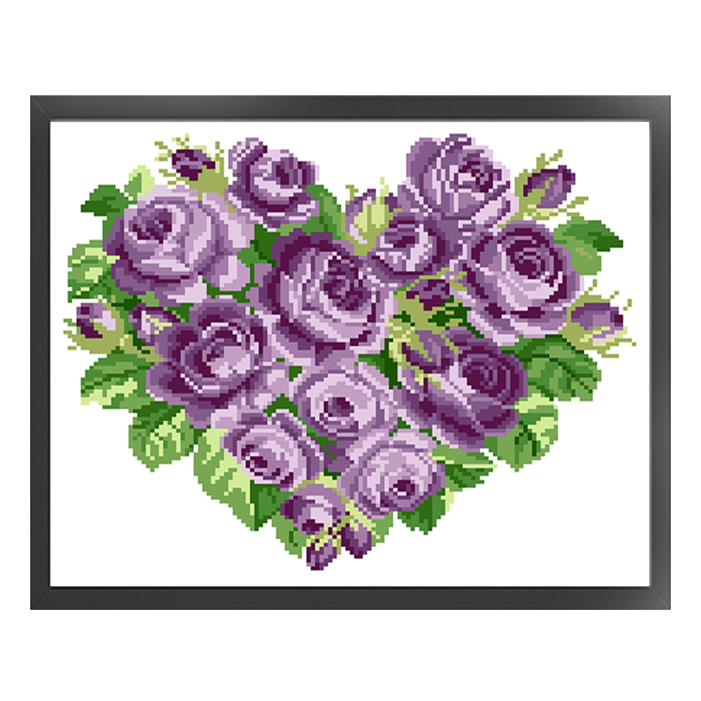 Purple Heart Rose - Partial  9CT Stamped Cross Stitch - Bead Embroidery 39x33CM/15.35x12.99in