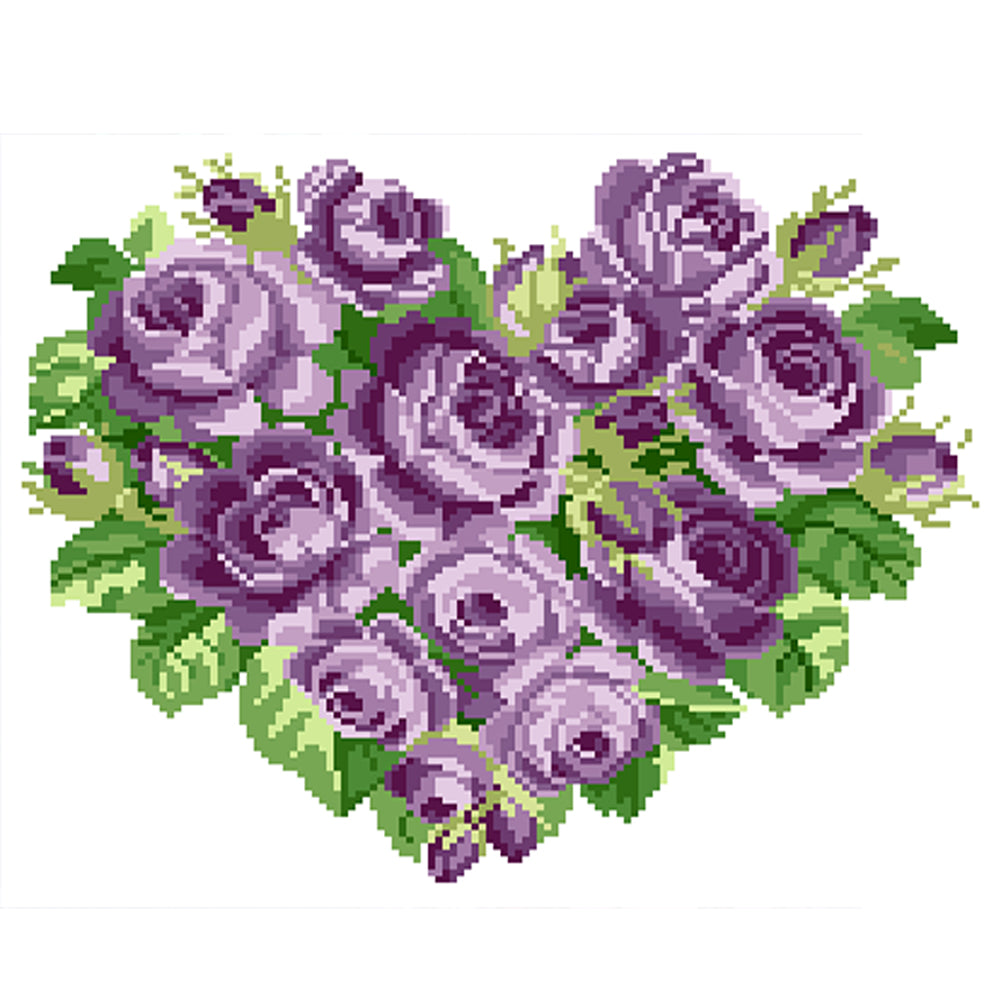 Purple Heart Rose - Partial  9CT Stamped Cross Stitch - Bead Embroidery 39x33CM/15.35x12.99in