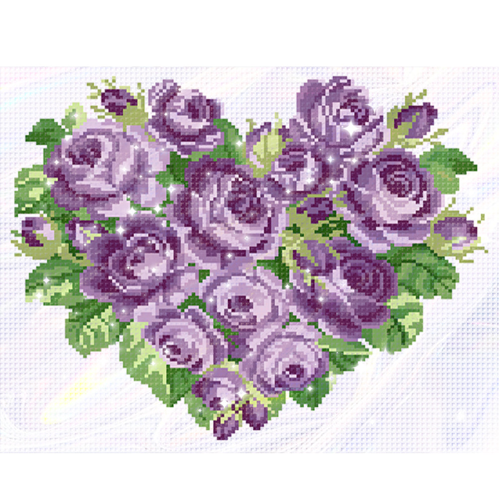 Purple Heart Rose - Partial  9CT Stamped Cross Stitch - Bead Embroidery 39x33CM/15.35x12.99in