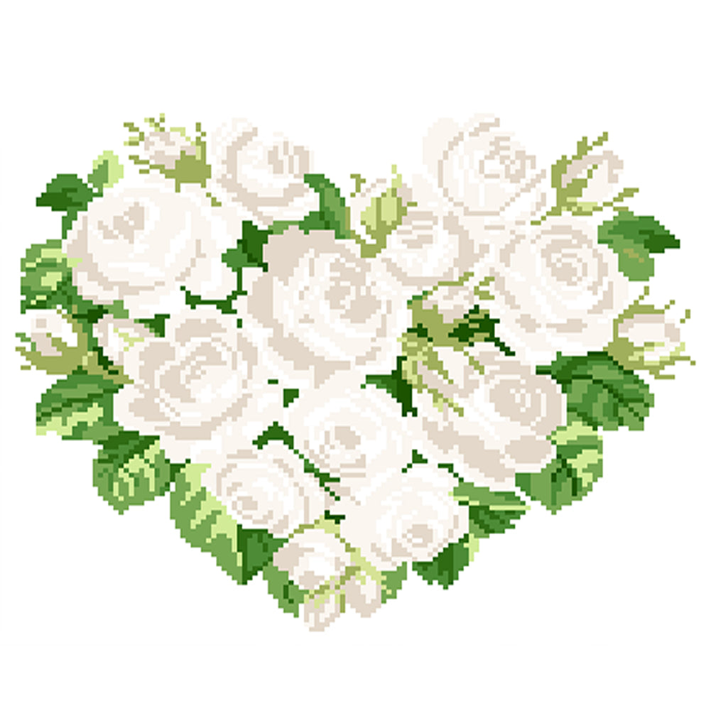 White Heart Rose - Partial  9CT Stamped Cross Stitch - Bead Embroidery 39x33CM/15.35x12.99in