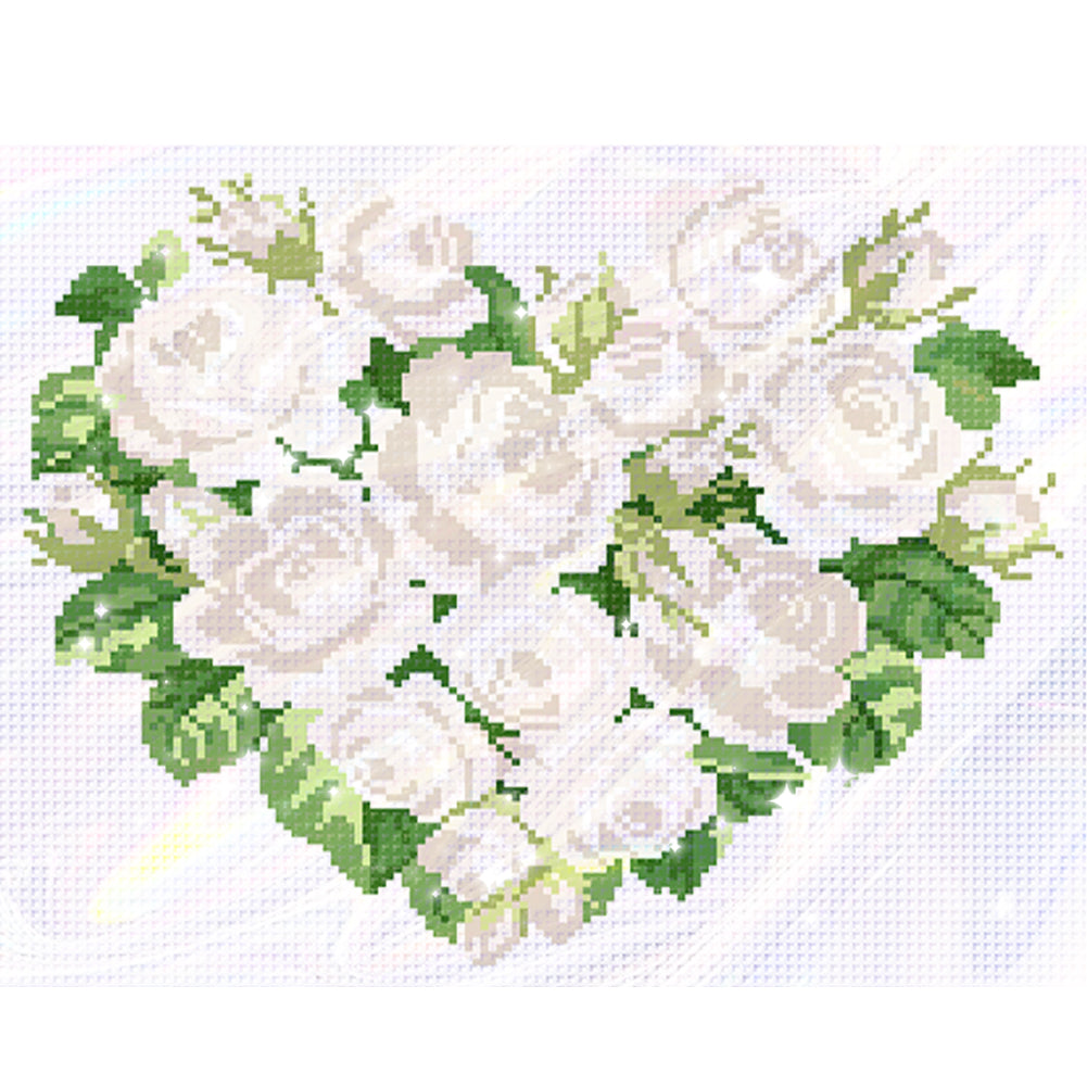 White Heart Rose - Partial  9CT Stamped Cross Stitch - Bead Embroidery 39x33CM/15.35x12.99in