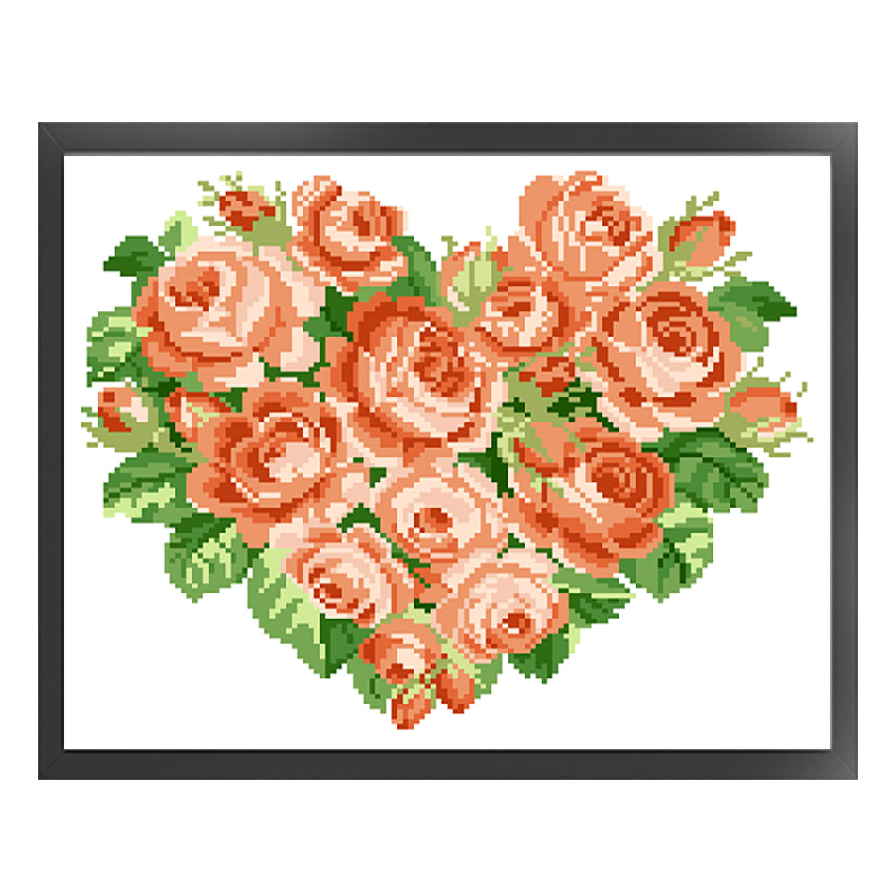 Orange Heart Rose - Partial  9CT Stamped Cross Stitch - Bead Embroidery 39x33CM/15.35x12.99in